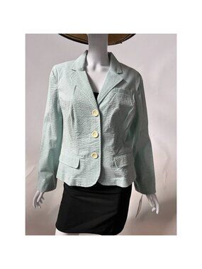 Sheer Blooms Polished Casual Seersucker Blazer By Emma James Petite 12 Stretch M